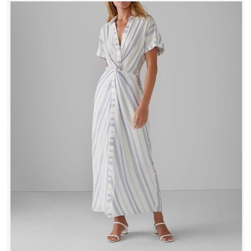 Club Monaco blue and white striped maxi dress 0 twist front resort vacation
